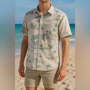 Marfinno Men's XS Hawaiian Aloha‎ Button-Up Shirt 100% Viscose Tropical Print